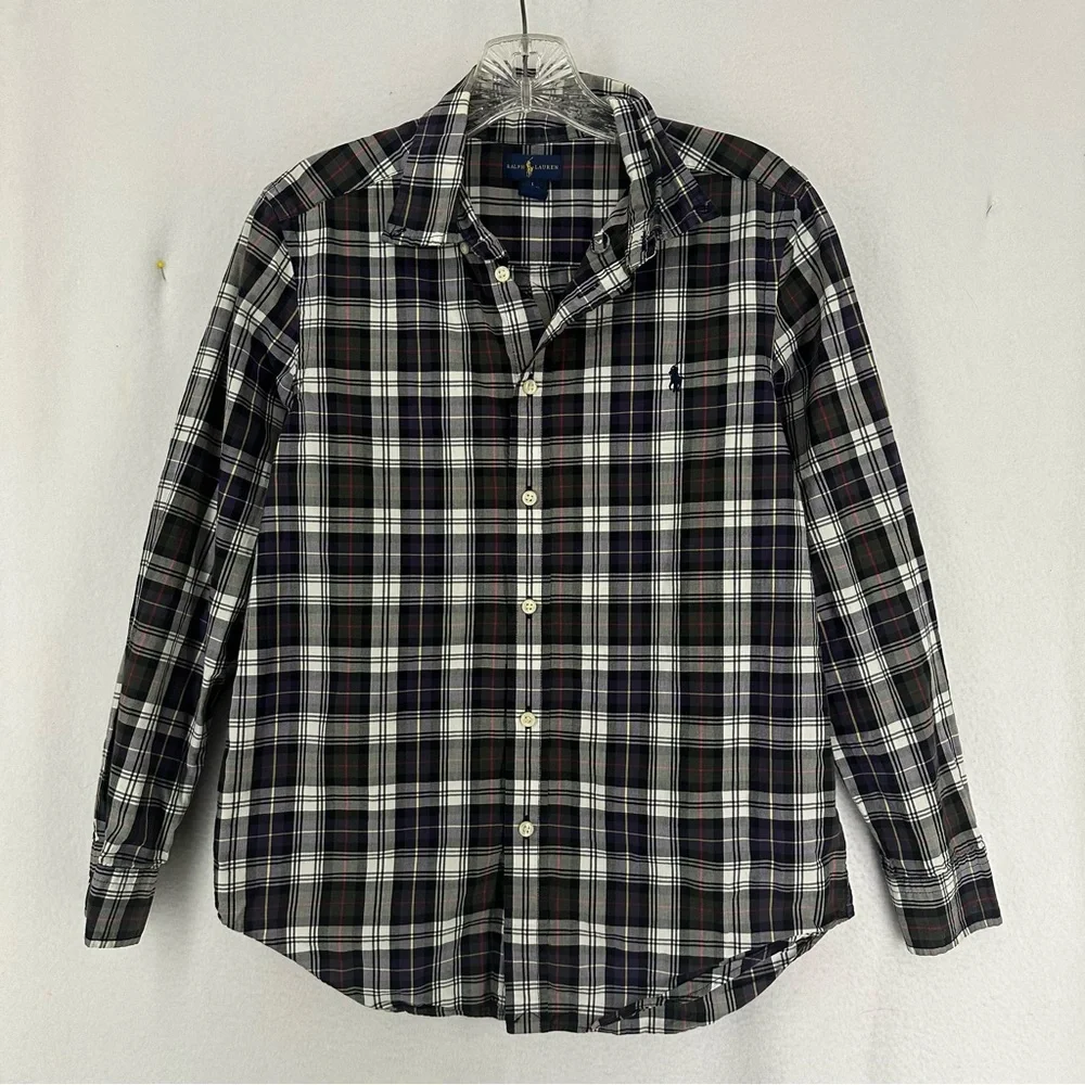 Ralph Lauren Casual Button Down Long Sleeve Plaid‎ Shirt Boys Large Black